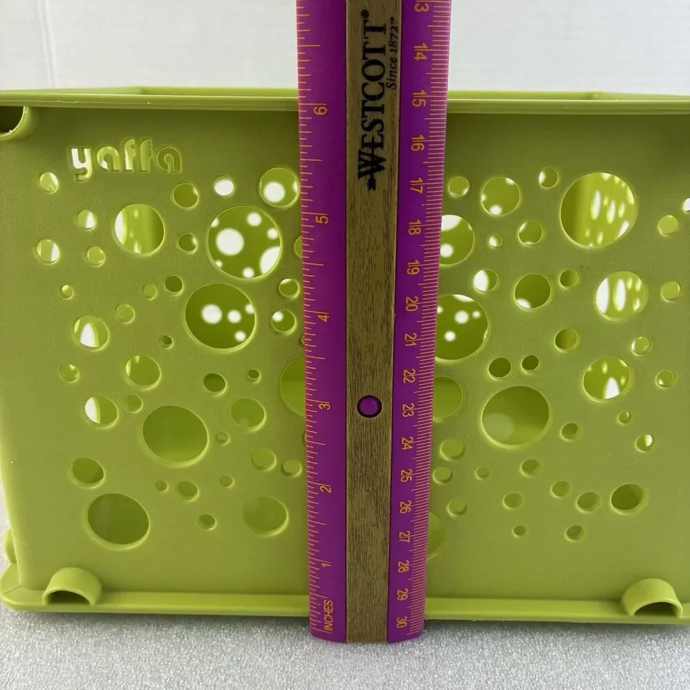 Vintage Yaffa Plastic Storage Crate Lime Green Stackable 9x6x7 Bin Bubbles Small